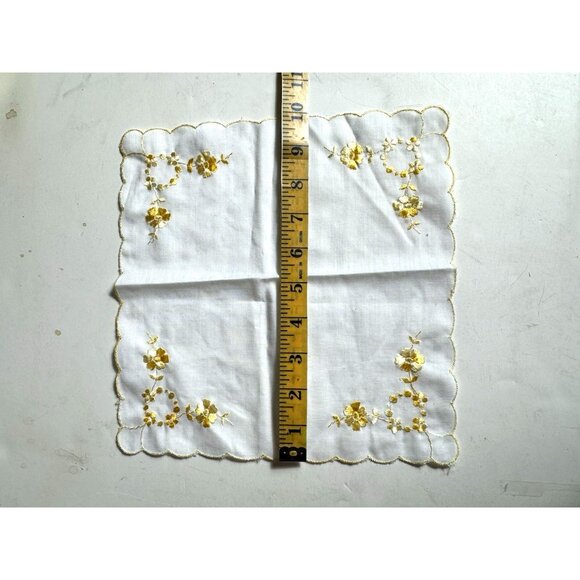 Embroidered hankerchife hankie 10 in. by 10 in.yellow and white - Picture 3 of 10